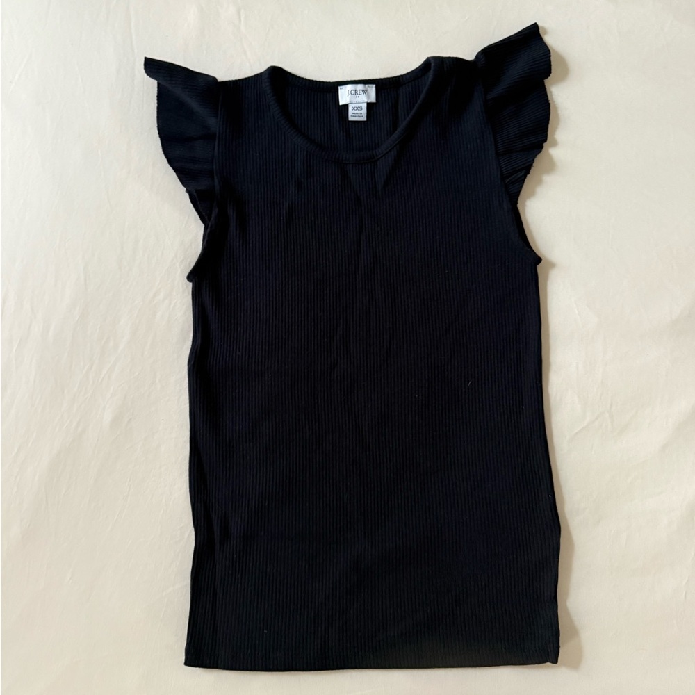 Women’s Black Ribbed Ruffle Sleeve Top - Picture 4 of 4